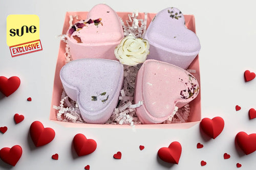 SUNE exclusive - Heart Shaped Shower Steamers Gift Box, Set of 4 Shower Steamers Package