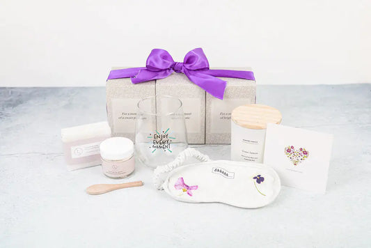 Lizush Luxury Spa Gift Basket And Self Care Gifts For Women With Wine Glass, Candle, Lavender Soap Bar, Facial Clay Mask, Eye Mask - Enjoy Every Moment - 5 Piece Set